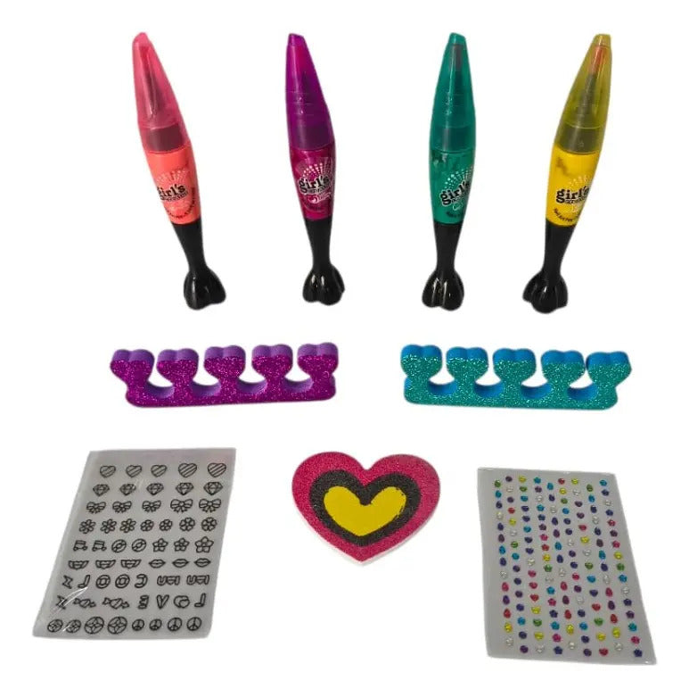 Kit De Uñas Infantil 9 Pzas Con Plumilla Y Brocha 2 En 1