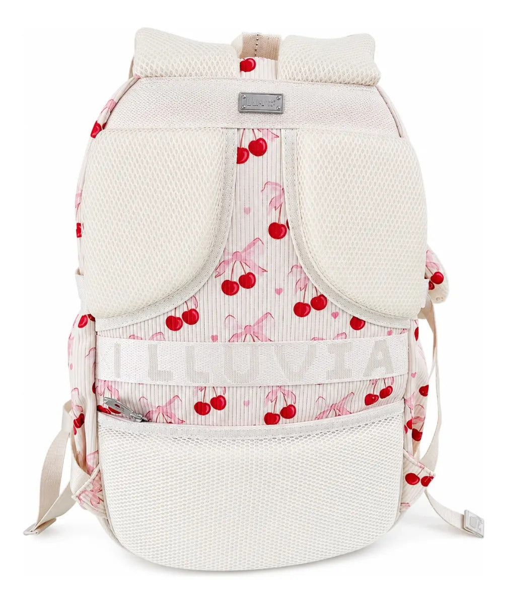 Mochila Juvenil Lluvia Grande Diseño Cherry Con Llavero