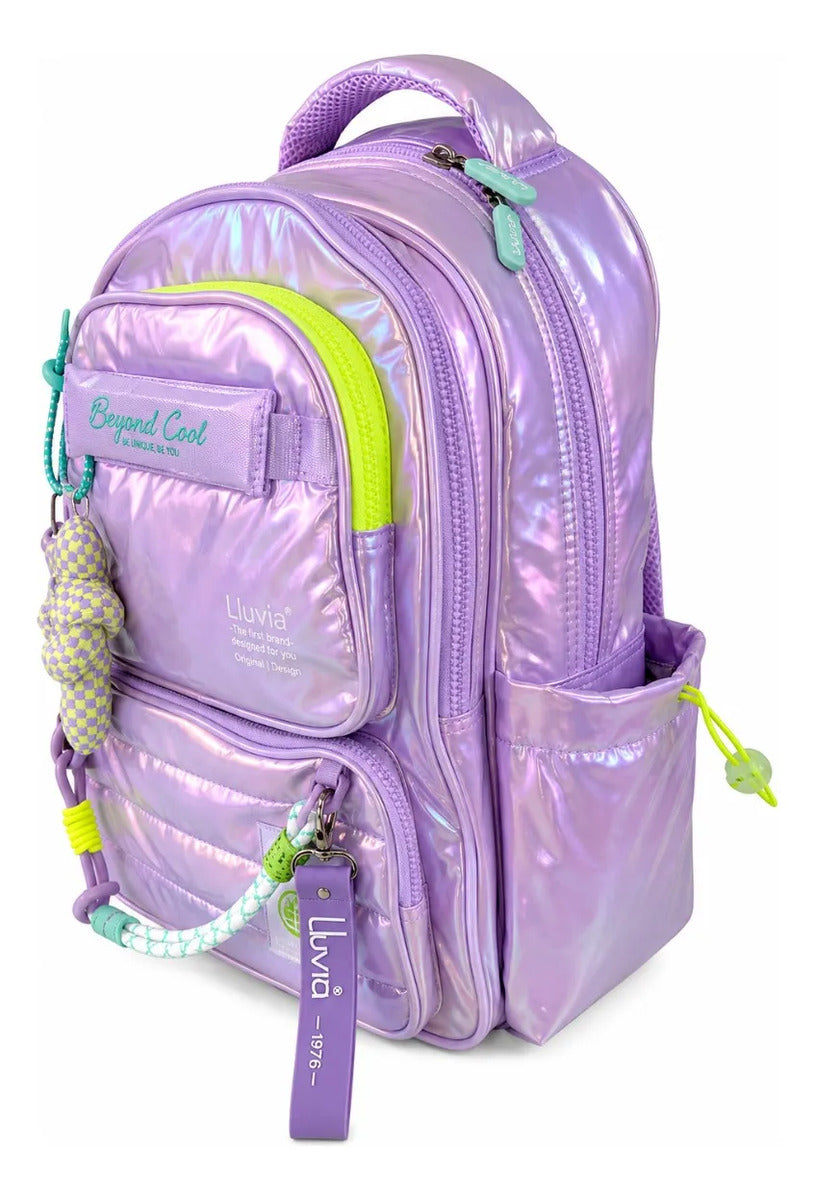 Mochila Escolar Lluvia Color Lila Tornasol Satinado