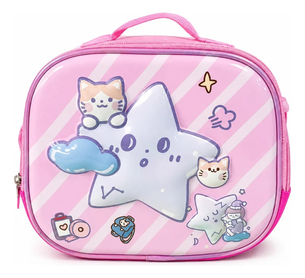 Set Escolar Tres Piezas Mochila Estrella Kawaii Rosa