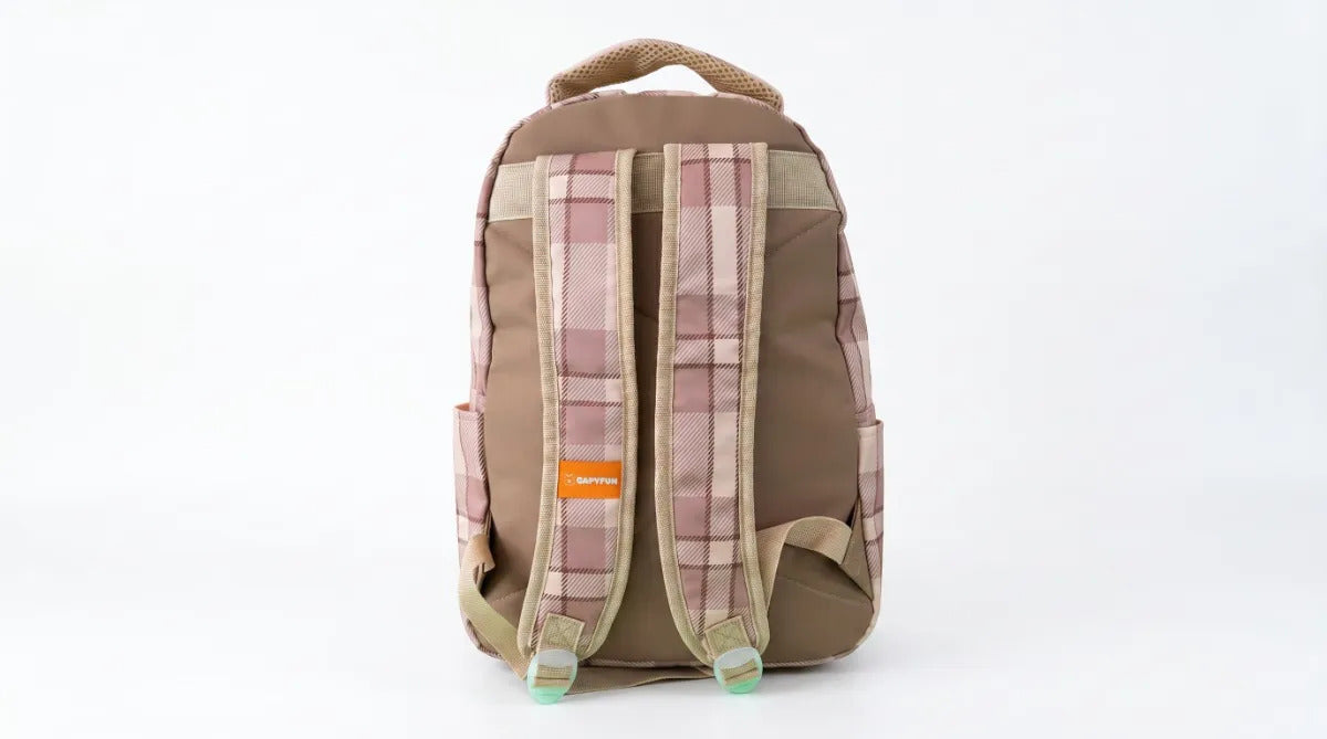 Mochila Escolar Fotorama Capybara Beige Con 4 Bolsillos