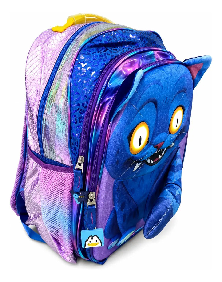 Set Mochila Tres Piezas Gato 3d Guerreras K-pop Con Luz Led