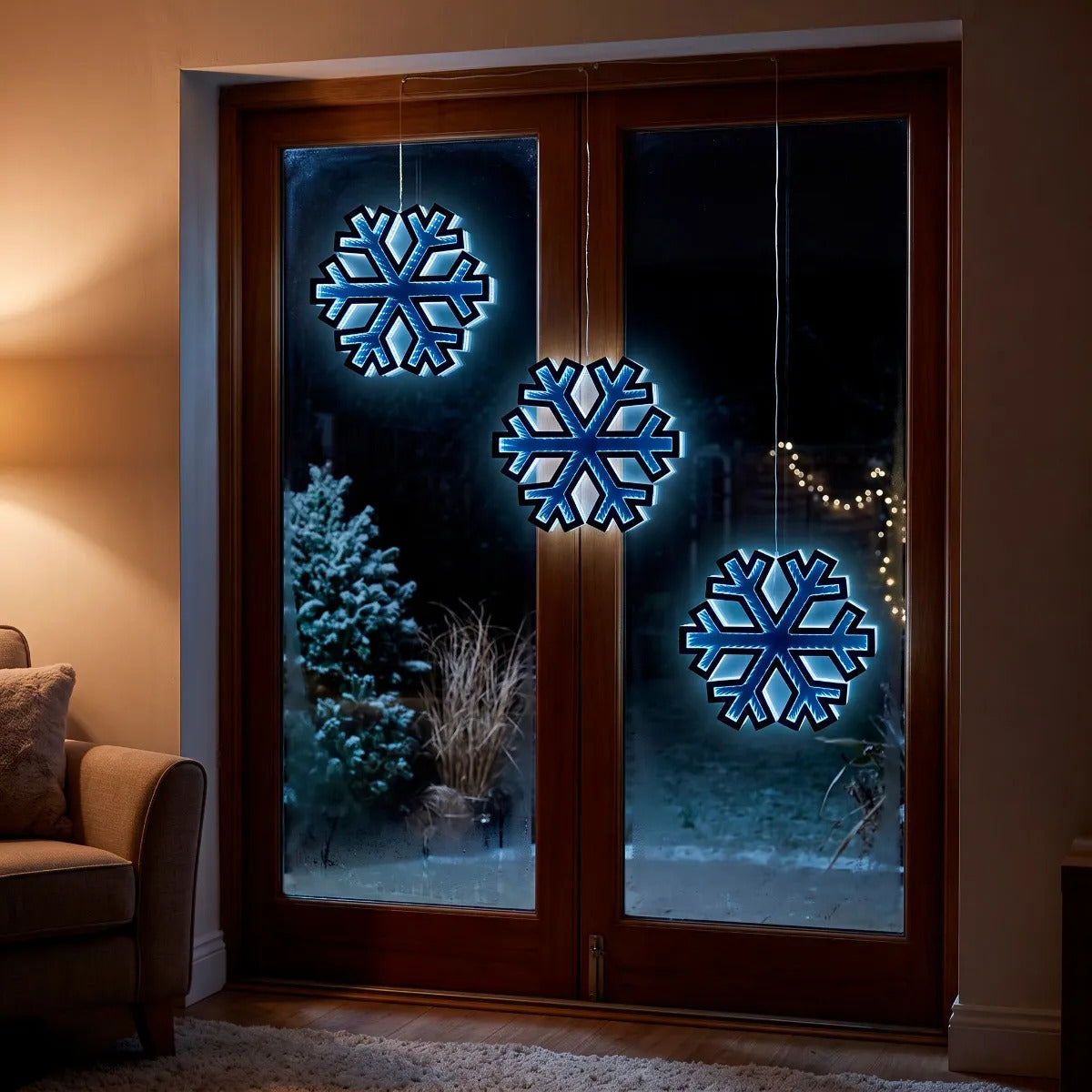 Figura Copo De Nieve Lluvia Con Efecto Luz Infinita 36 Cm