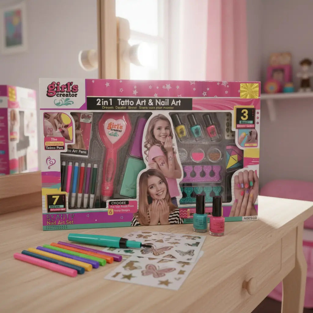 Set 2 En 1 Uñas Y Tatuajes Temporales 25 Piezas Candy Toys