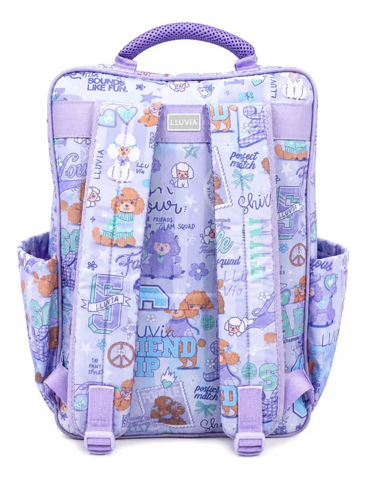 Mochila Lluvia Lila Con Velcro Y Personajes Desmontables