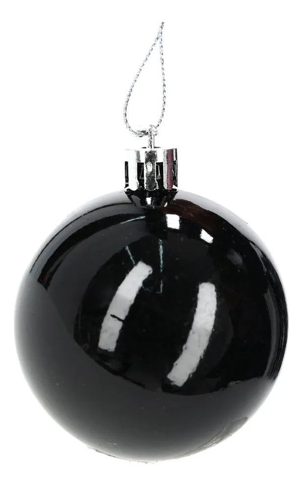 Set Esferas Navideñas Lluvia Negro Mate Y Brillante 6 Cm