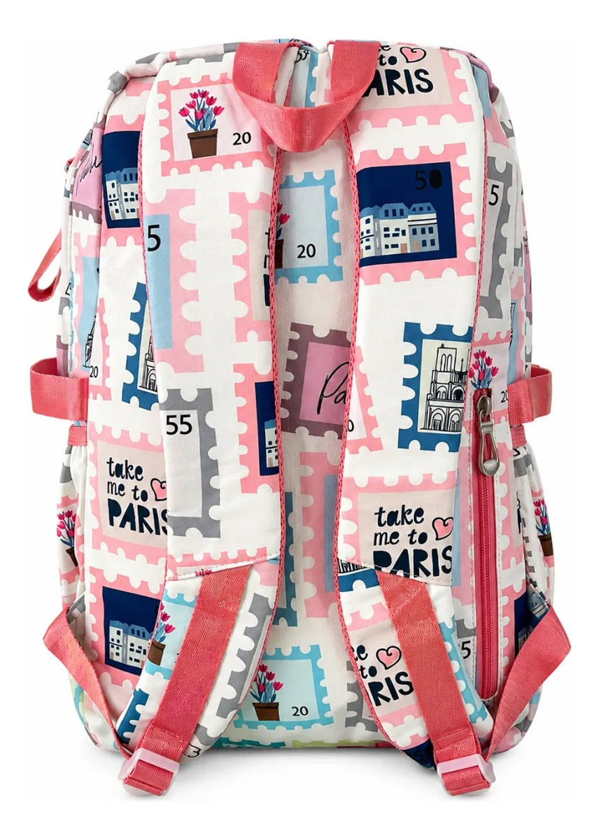 Mochila Juvenil Lluvia París Rosa Rompezabezas Reforzada