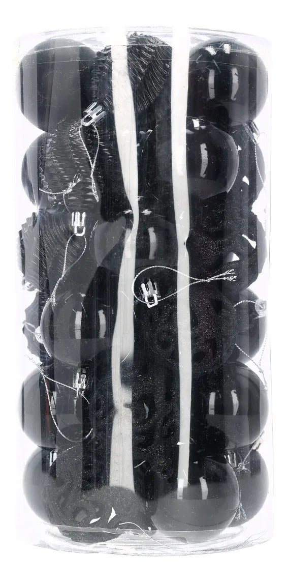 Set Esferas Navideñas Lluvia Negro Mate Y Brillante 6 Cm