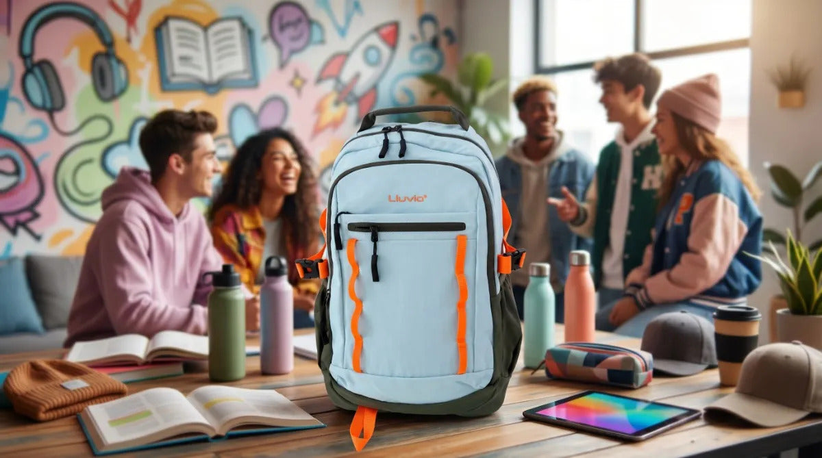 Mochila Juvenil Lluvia Menta Con Detalles Naranja Neon