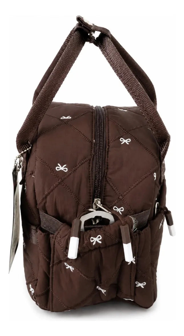 Set Escolar Lluvia Café Con Moños Mochila Lonchera Lapicera