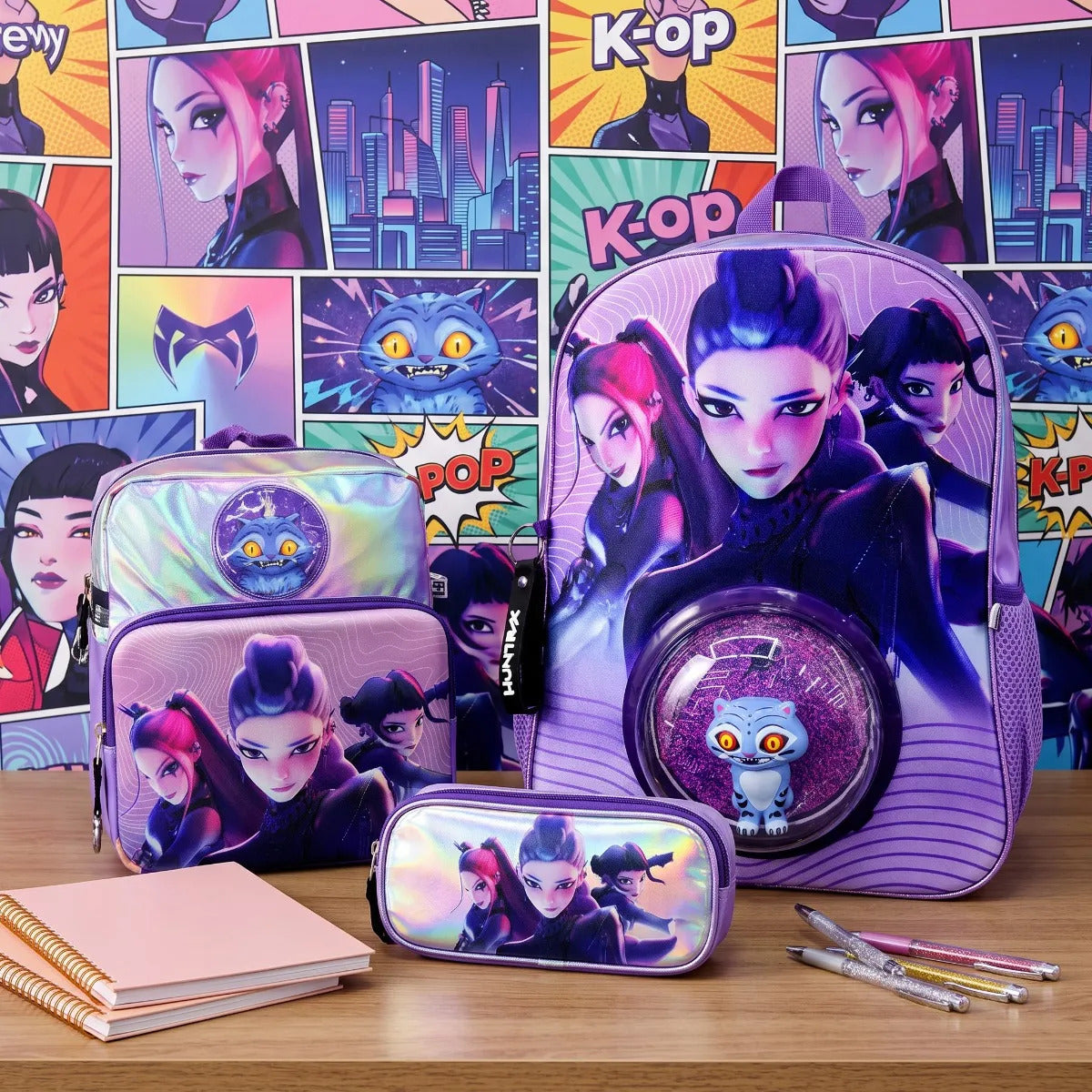Set Escolar Fotorama Morado KPop Demon Hunters Gatito 3D