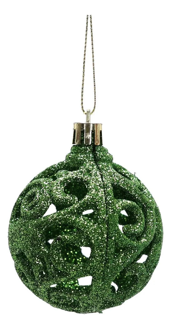 Set Esferas Lluvia Verde Manzana Navidad y Mucho Brillo 6 cm