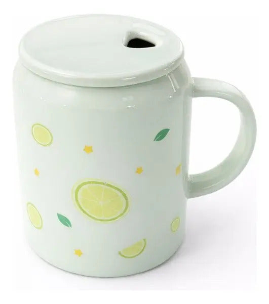 Taza Frutal Con Tapa Y Popote De Cristal 400 Ml