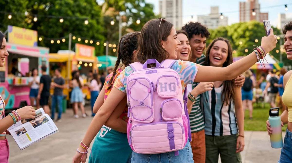 Mochila Chenson Happy Girl Con 5 Compartimientos Rosa