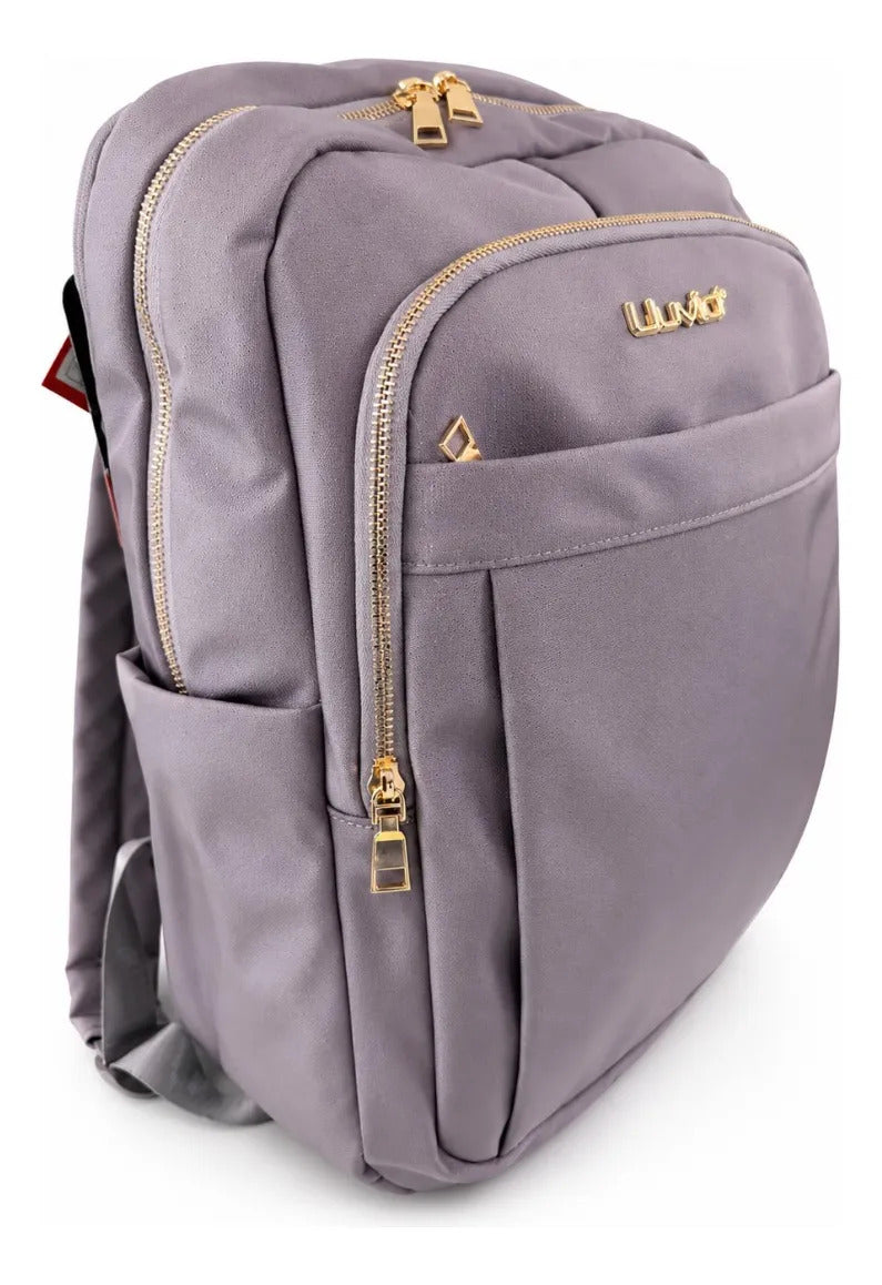 Mochila Juvenil Ejecutiva Lluvia Lila Satinado Con Dorado