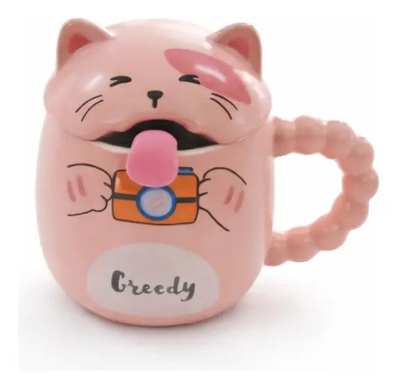 Taza Kawaii Gato Con Lengua Naughty Happy Playful 380 Ml
