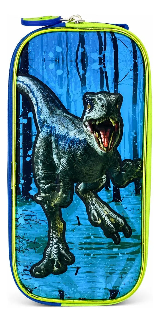 Set Tres Piezas Lluvia Dinosaurio T-rex Azul Verde Limón