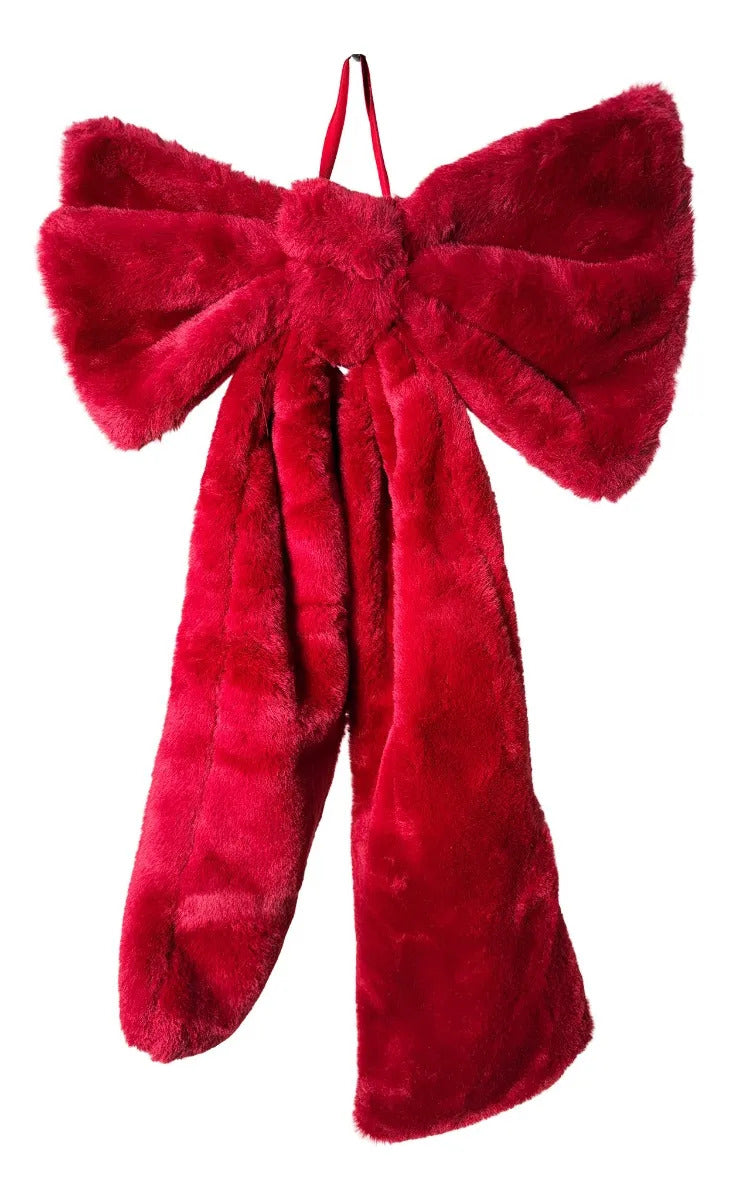 Moño Navideño Lluvia Light Rojo Vino Afelpado 50 Cm