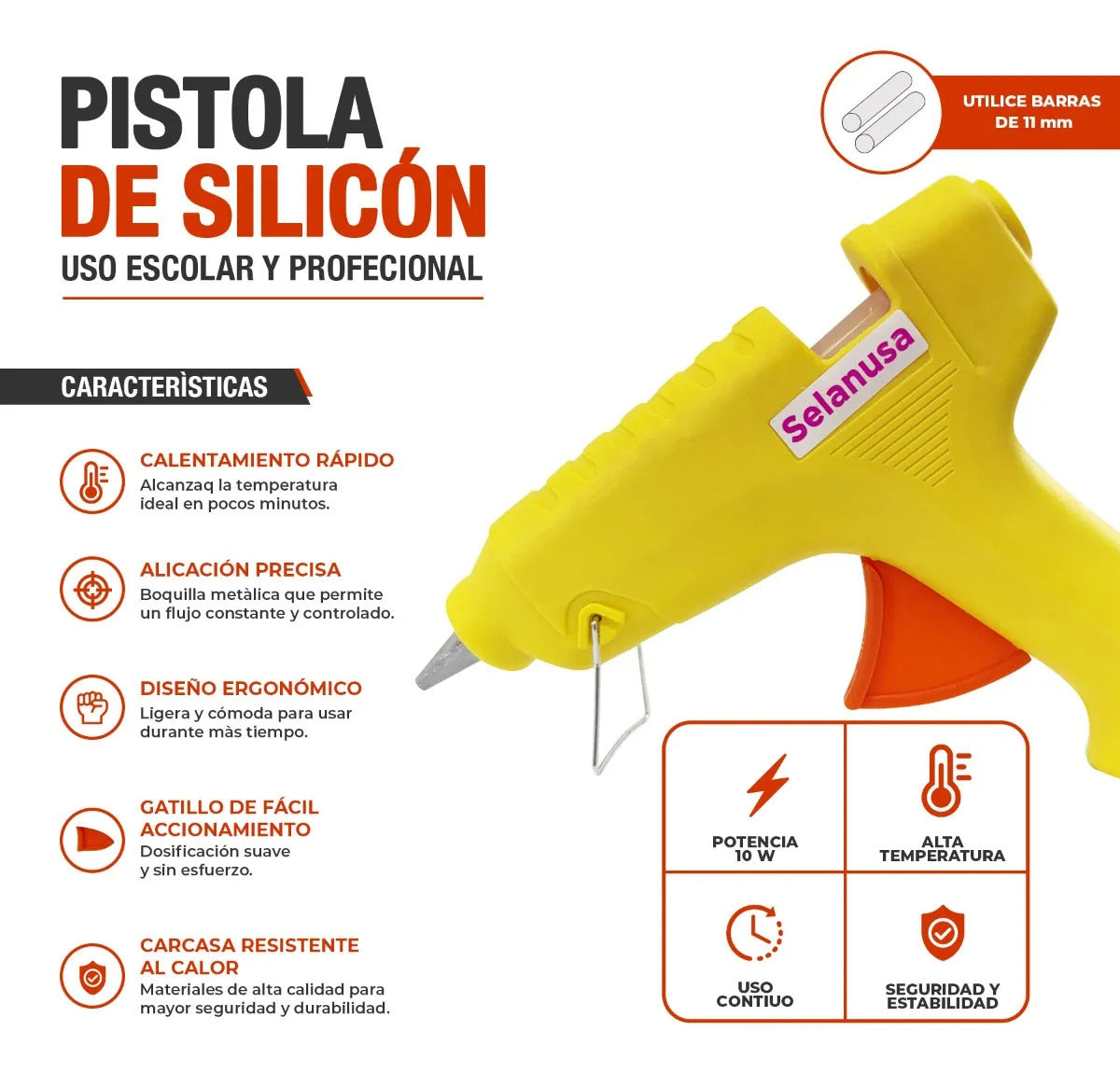 Pistola Para Silicón Caliente Selanusa Compacta Y Práctica