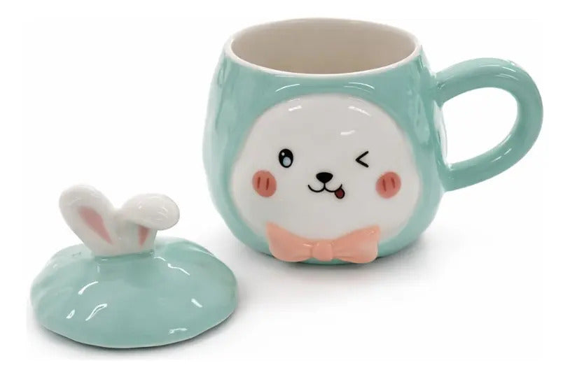 Taza Decorativa Conejo Pastel Con Orejas Y Moño 380 Ml