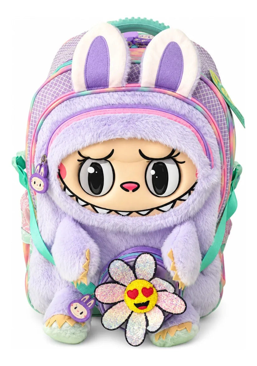Mochila Escolar Monster Conejito Con Flor Desmontable