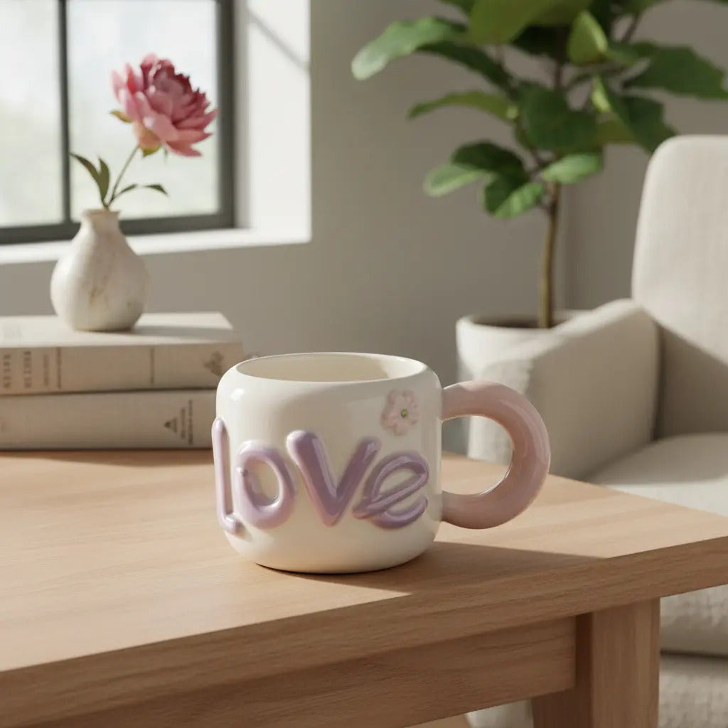 Taza Love De Cerámica Con Diseño Romántico 400 Ml