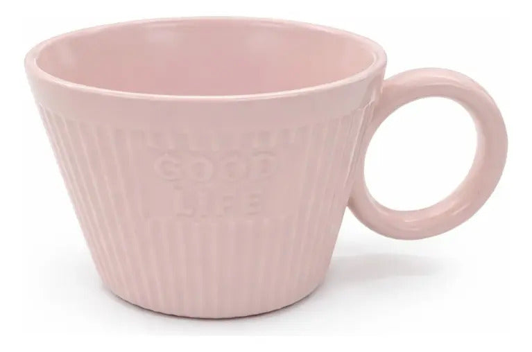 Taza Good Time En Tonos Pastel Rosa Menta Y Crema 350 Ml