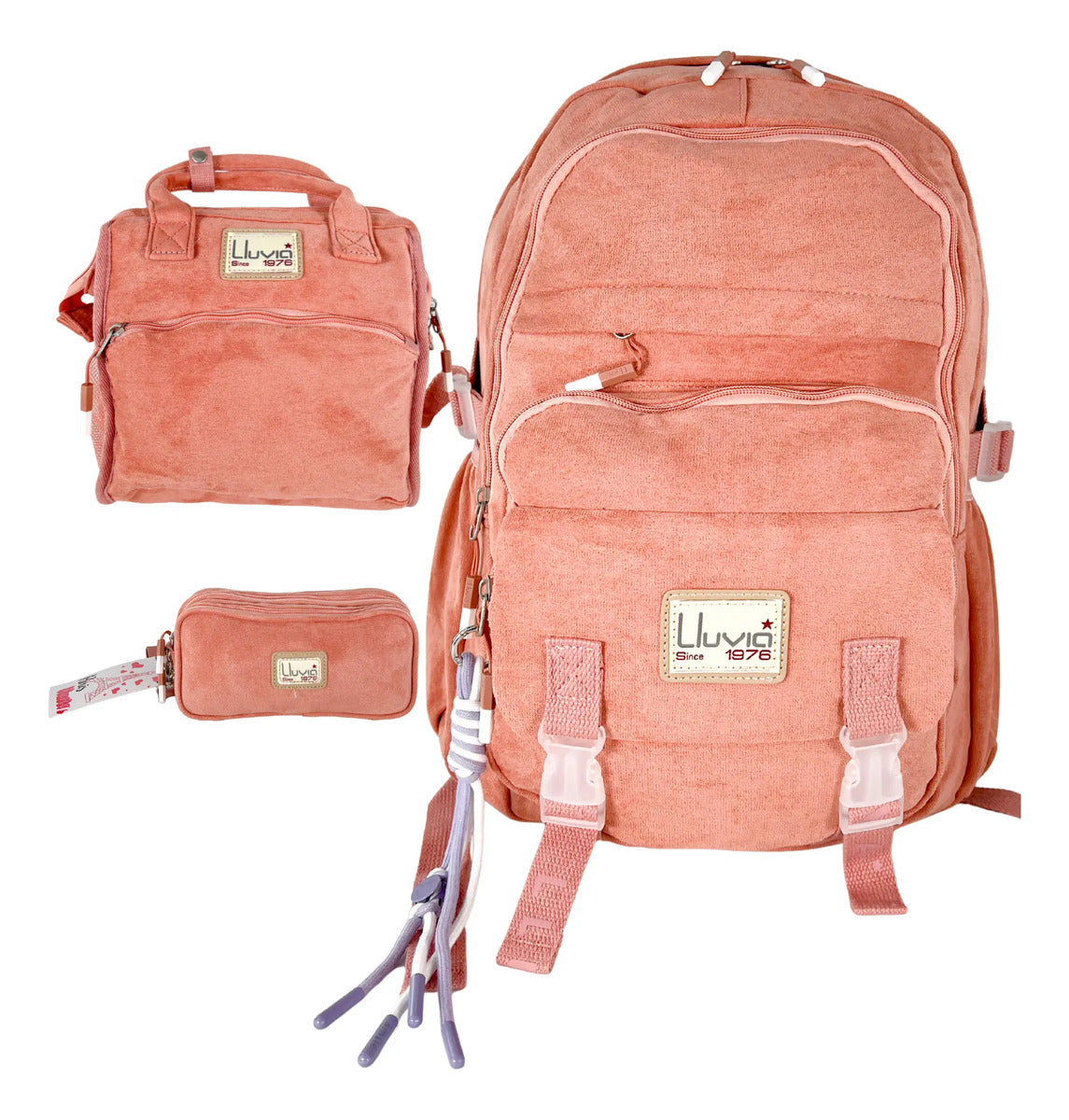 Paquete Mochila 3 Piezas Marca Lluvia Rosa Gamusa Primaria