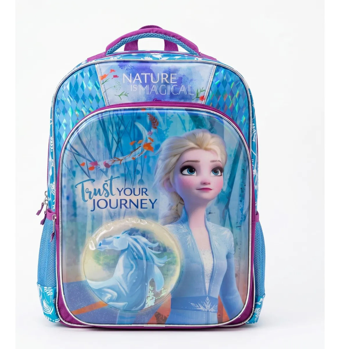 Mochila Ruz Frozen Elsa Con Burbuja 3d Y Copos Plateados
