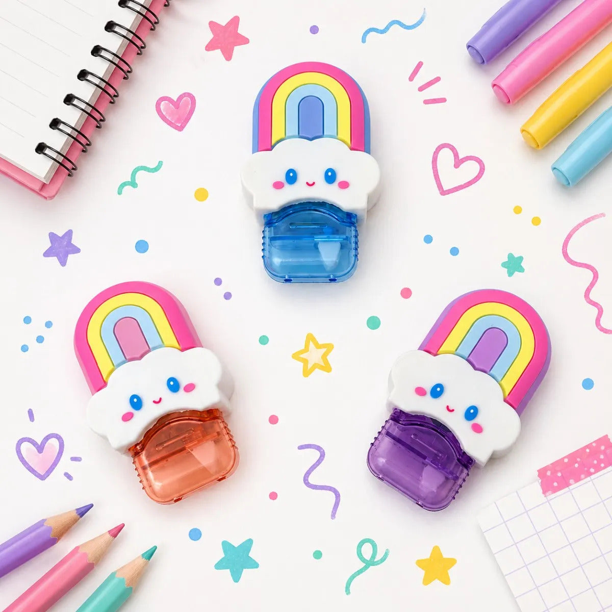 Correctores Weibo 3 Piezas Diseño Nube Arcoíris Kawaii