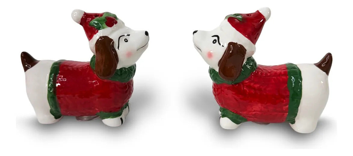 Set Perritos Navideños Lluvia Salero y Pimientero 8 cm