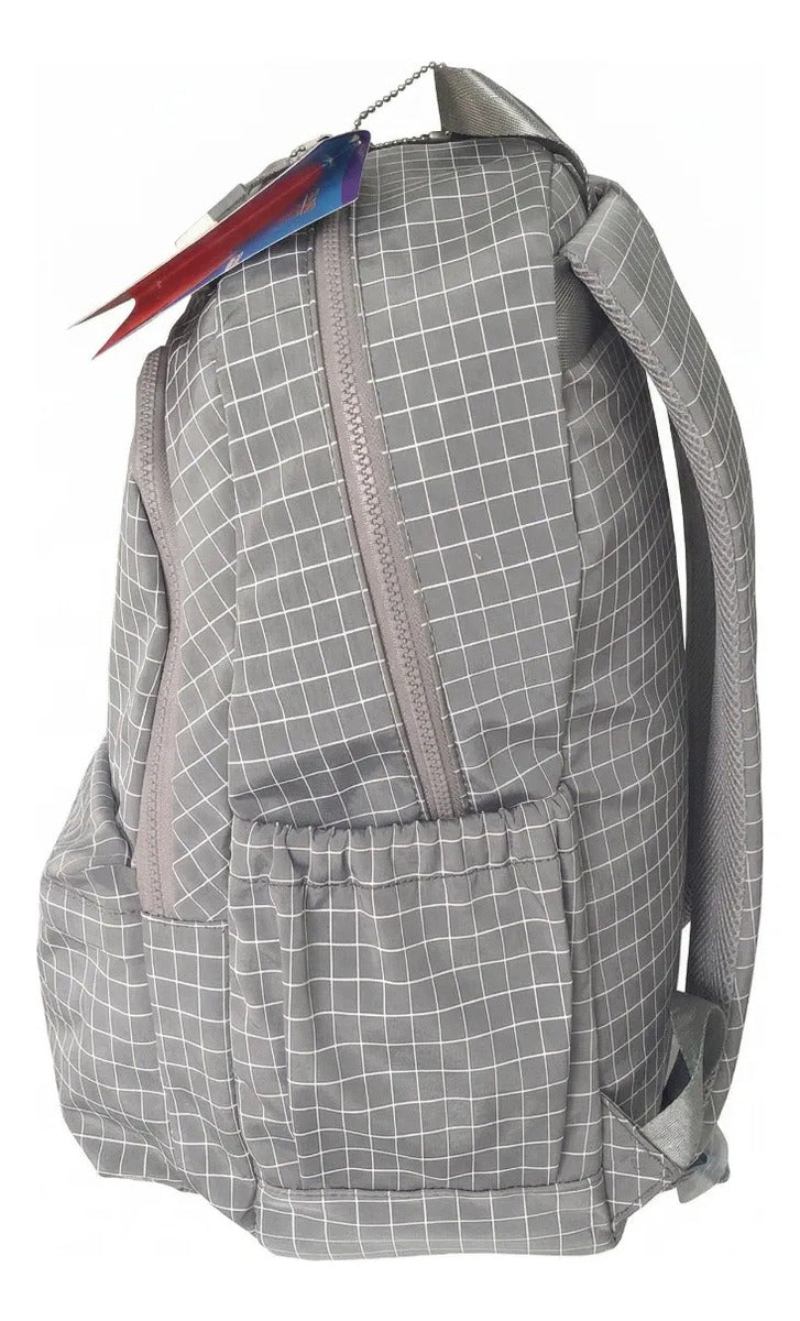 Mochila Juvenil Lluvia Color Gris Patrón Cuadriculada