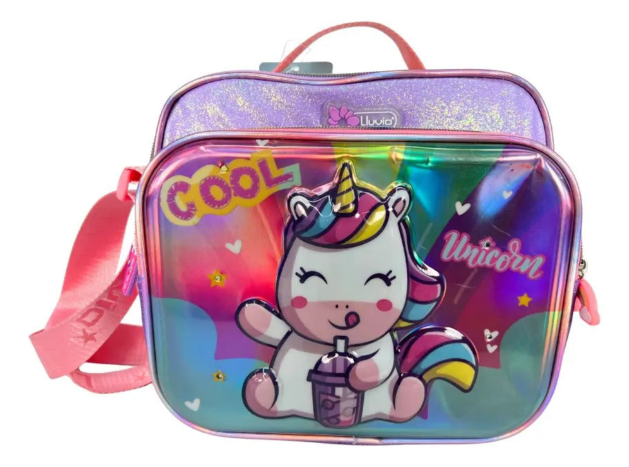 Mochila Primaria Set 3 Piezas Marca Lluvia Unicornio Espejo