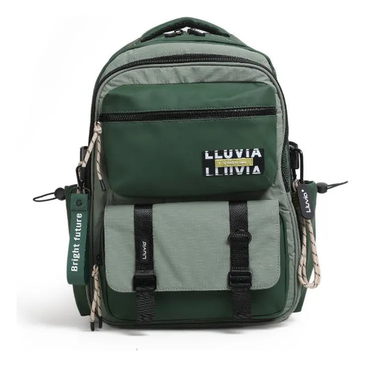 Set Mochila Lluvia Verde Olivo Con Lonchera Y Lapicera