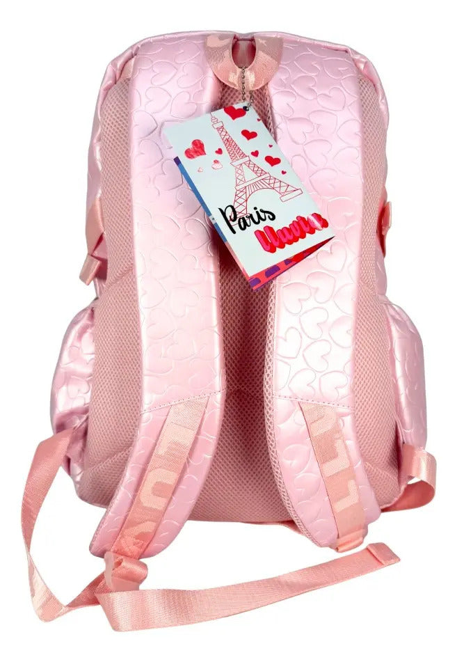Mochila Juvenil Marca Lluvia Con Relieves Rosa