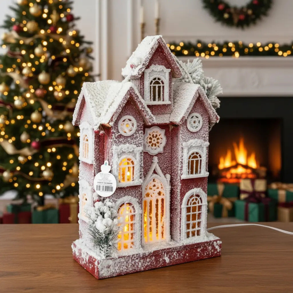 Casa Navideña Decorativa Con Luz Y Nieve 52x14x30 Cm