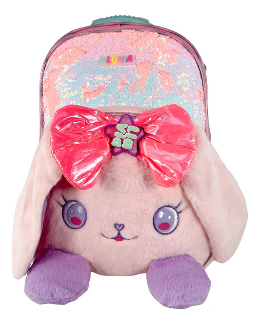 Mochila Escolar Lluvia Conejita Lentejuelas Rosa 20l Correas Ajustables