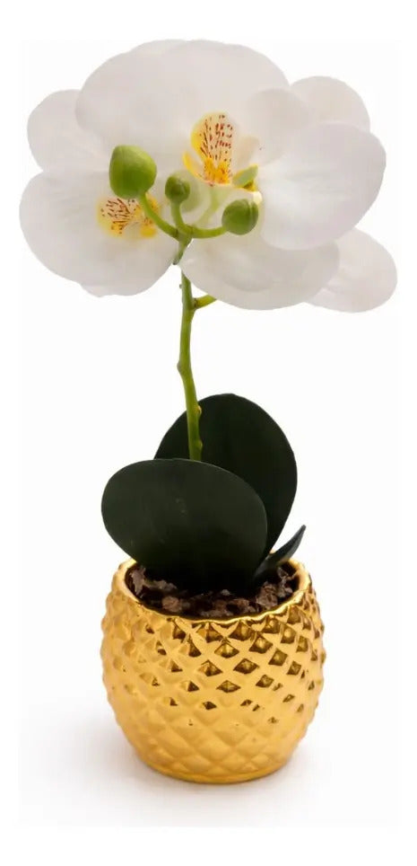 Orquídea Artificial Elegante En Maceta 4 Colores 36cm