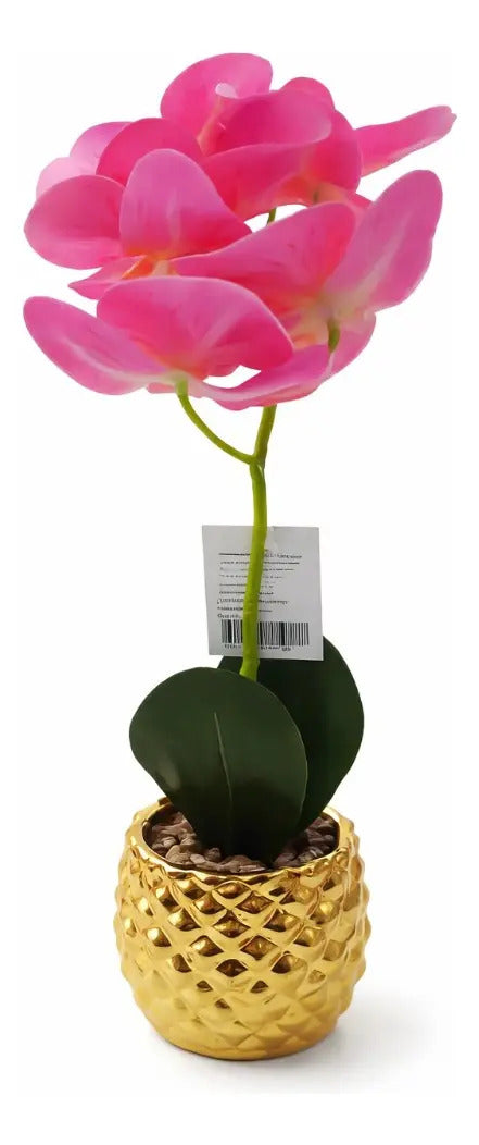Orquídea Artificial Elegante En Maceta 4 Colores 36cm