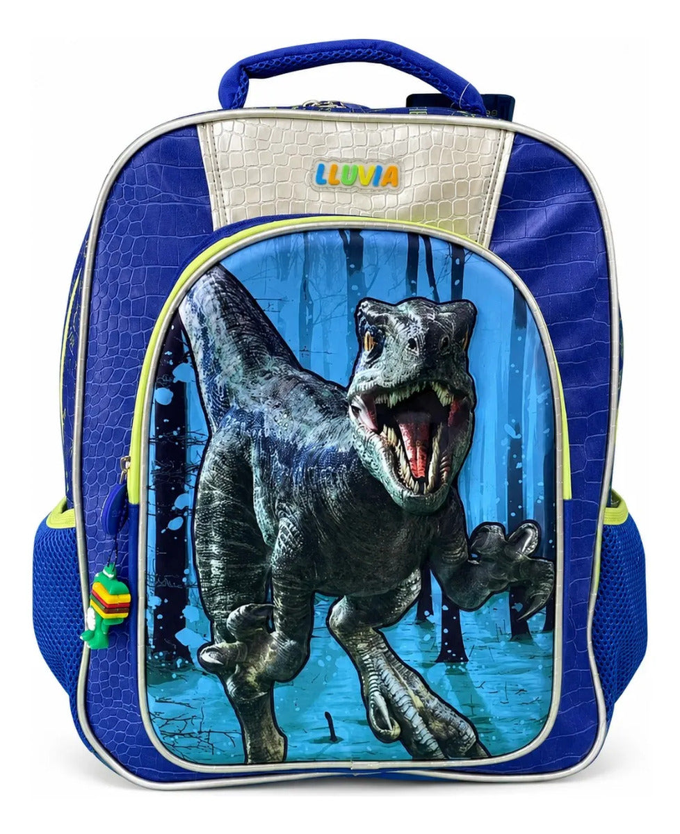 Set Tres Piezas Lluvia Dinosaurio T-rex Azul Verde Limón
