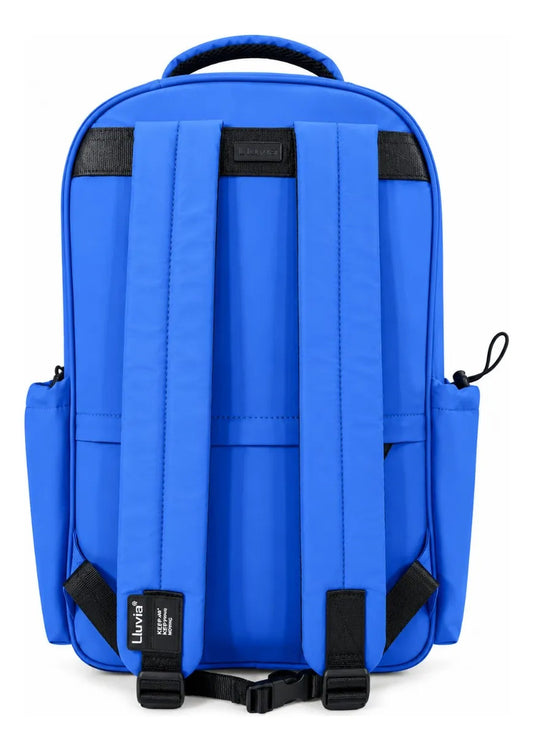 Mochila Escolar Lluvia Azul Con Detalles Naranja Repelente