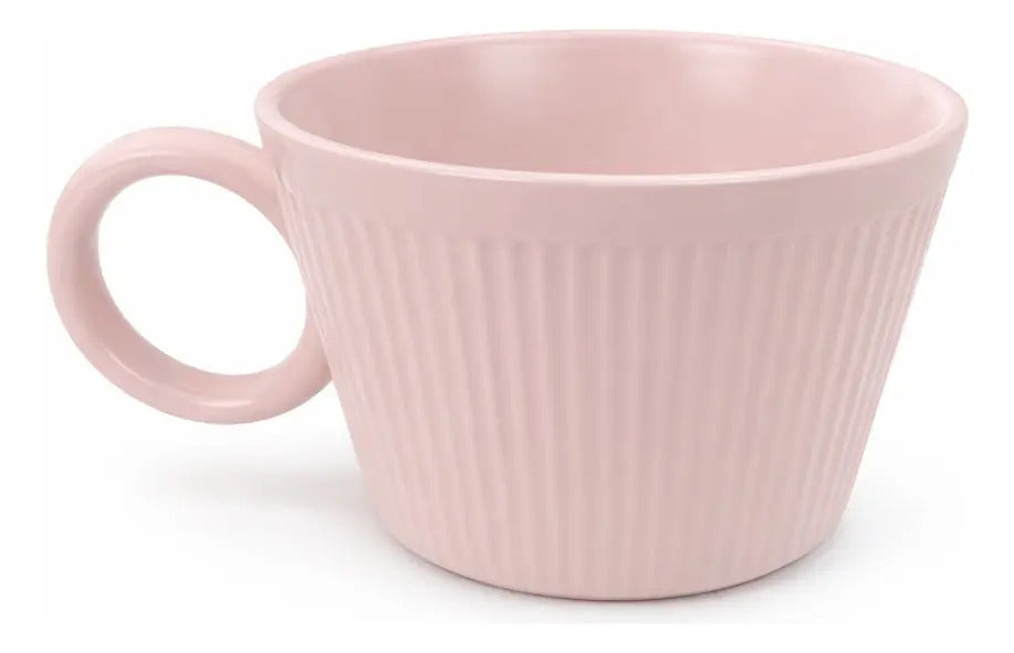 Taza Good Time En Tonos Pastel Rosa Menta Y Crema 350 Ml