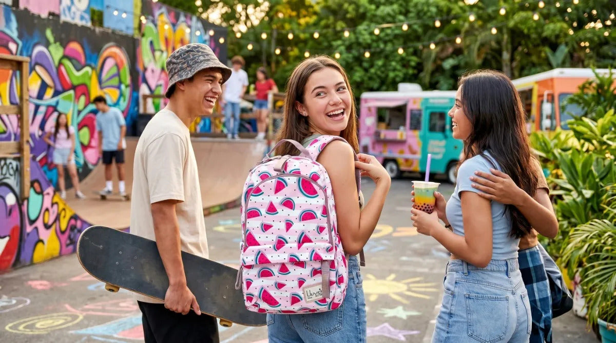 Mochila Juvenil Lluvia Diseño Frutal Sandías Gran Capacidad