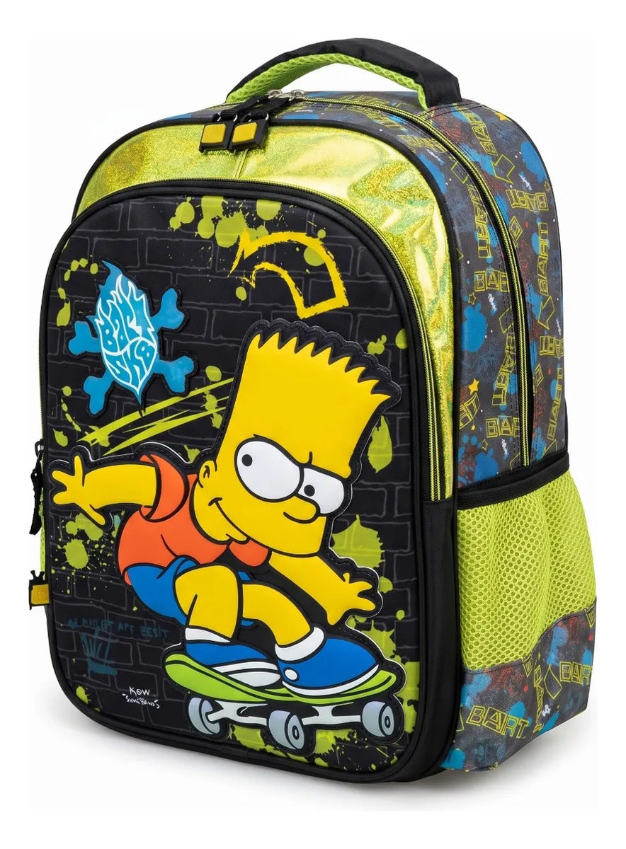 Mochila Primaria Bart Simpson Yadatex Negra Con Verde Neón