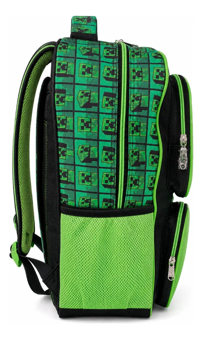 Mochila Primaria Minecraft Creeper Ruz Con 4 Compartimientos