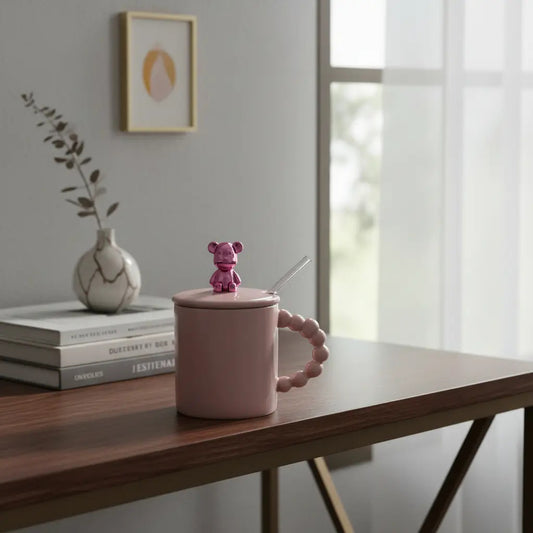 Taza Porcelana Con Oso Metalico Y Tapa 420 Ml