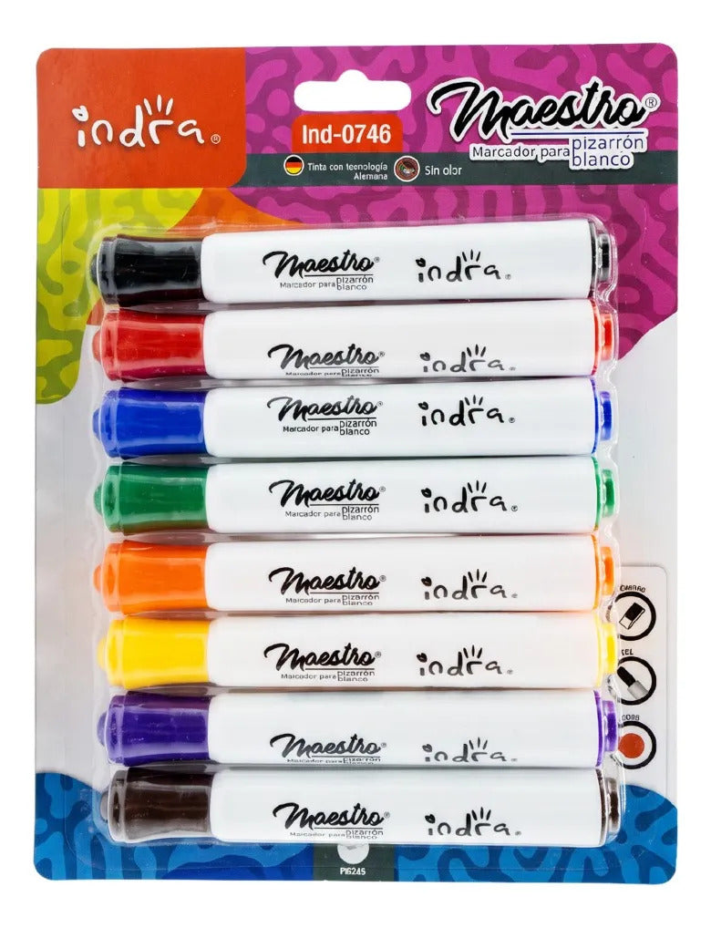 Marcadores Para Pizarrón Blanco Indra Set Con 8 Piezas