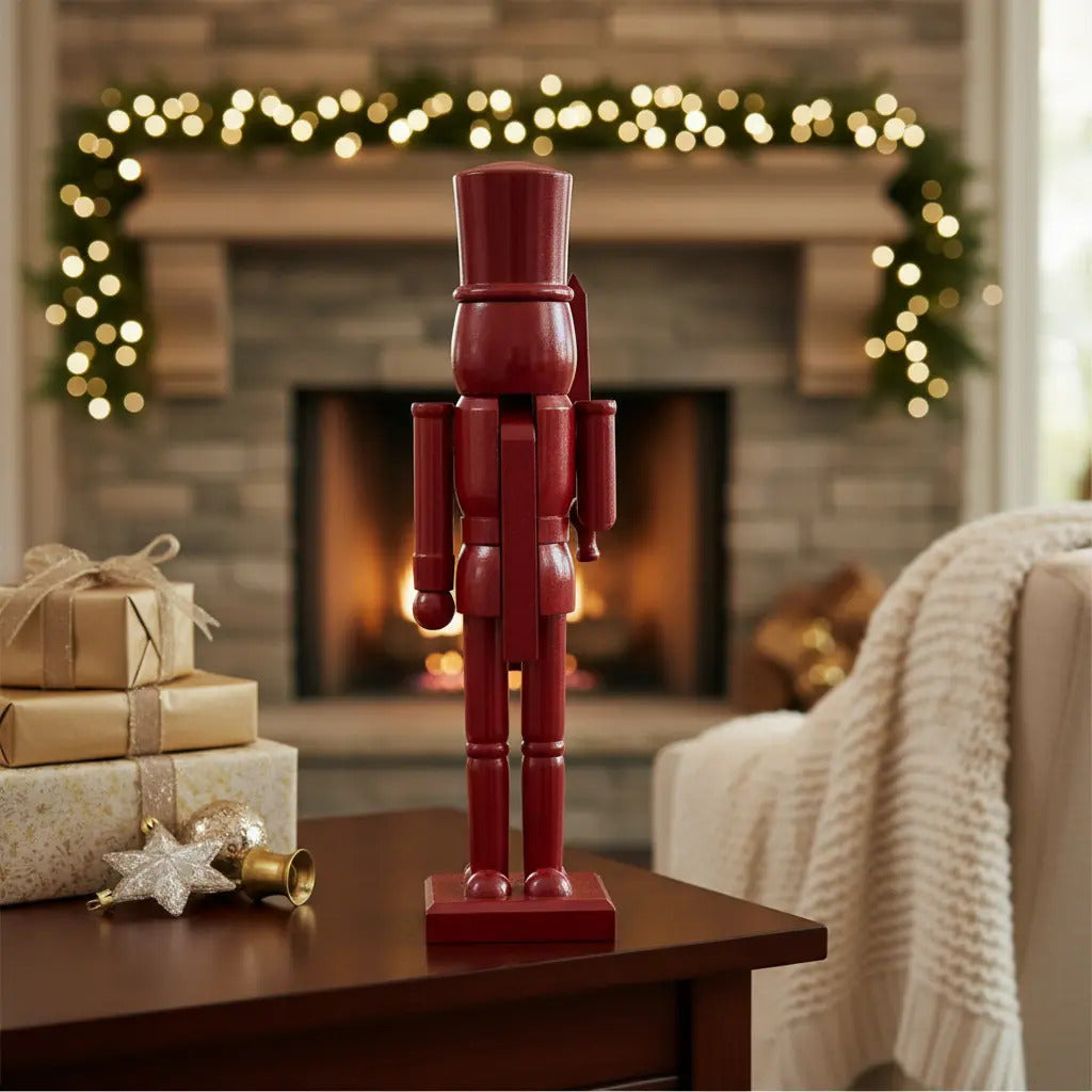 Cascanueces Rojo Navideño De Madera 2 Piezas 26x7x7