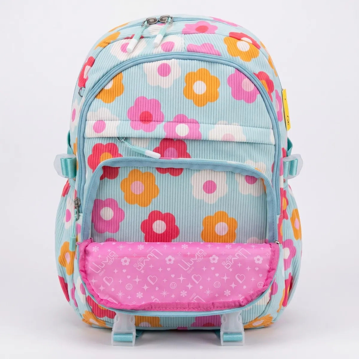 Mochila Juvenil Lluvia Floral Azul Con Compartimento Laptop