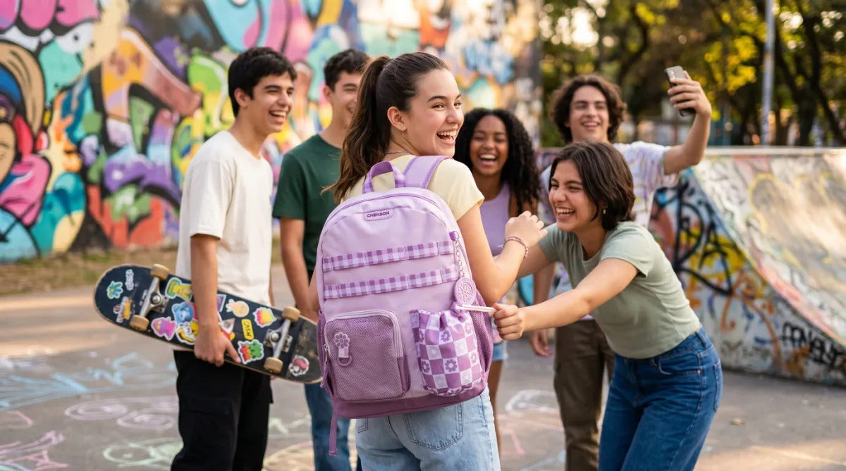 Mochila Juvenil Chenson Happy Girl Dos Tonos Lavanda Y Lila
